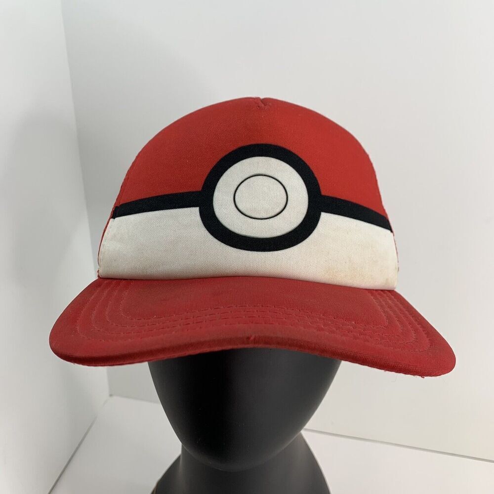 Pokemon Poke Ball Youth Snapback Trucker Hat Red And White Mesh One Size Cap